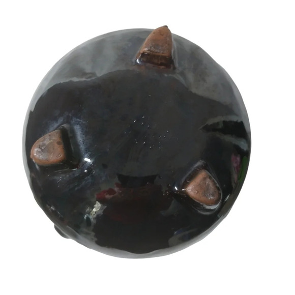 Vintage Glazed Soup Pot/Witch  Cauldron With Lid Handles Black Brown Green - Picture 8 of 8